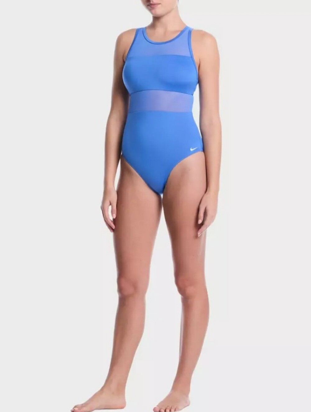 Nike Women's Blue High-Neck One-Piece Swimsuit with Mesh Insets